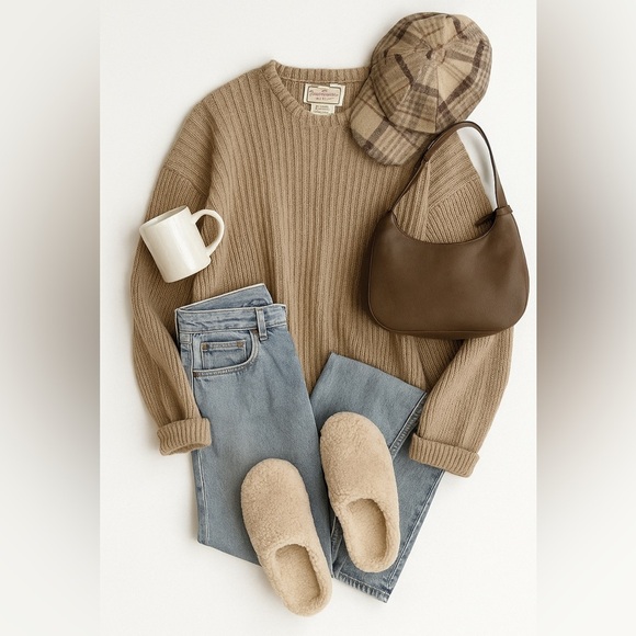 Vintage Relaxed Fit Alpaca and Wool Tan Knit Pull Over Sweater - Picture 4 of 11